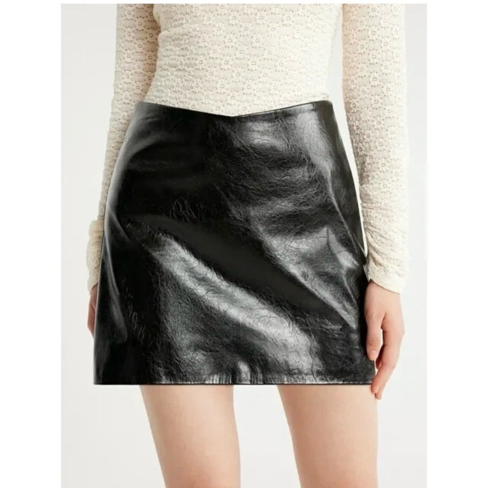 Scoop Faux Leather Black Mini Skirt with Lining  - size 14